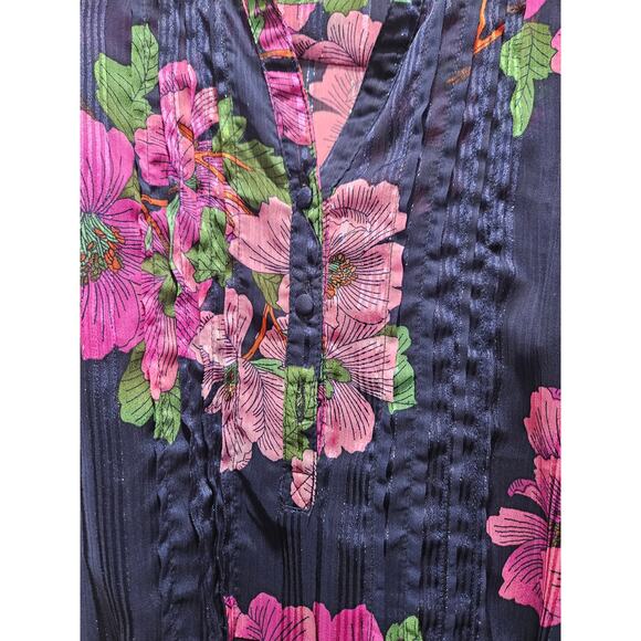 Vintage y2k 90's Nanette Lepore Navy Pink Floral A-line Dress Size 8 - Picture 3 of 11
